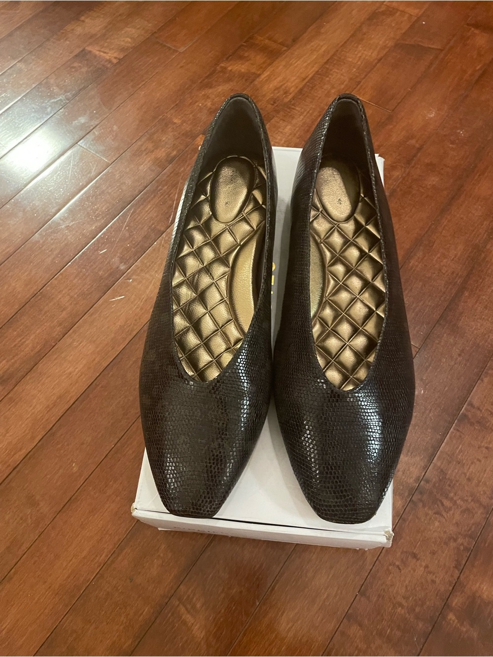 Birdies Dark Brown Snake-Embossed Leather Ballet Flats- 10.5M